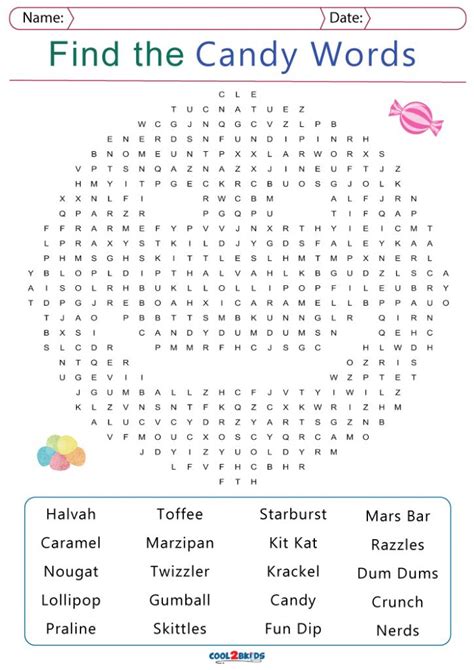 Printable Candy Word Search Cool2bkids