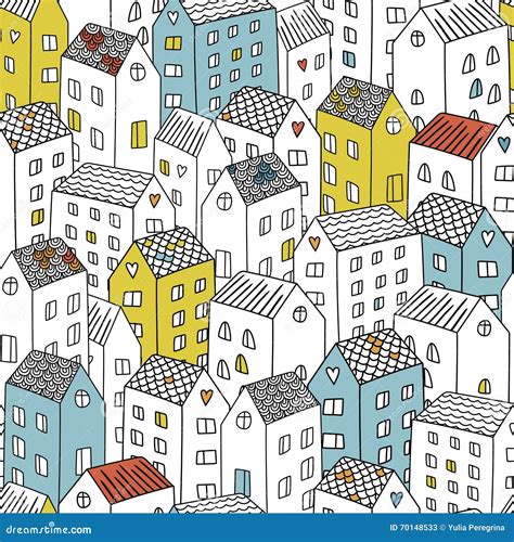 Vector Seamless Pattern With Houses Stock Vector Illustration Of