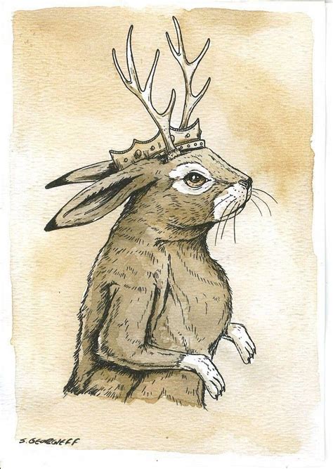 Jackalope King Sepia Print Jackalope Animal Illustration