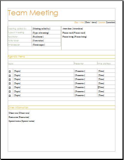 Team Meeting Agenda Template Template Business