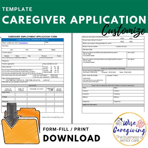 Caregiver Application Form Download And Customize Wise Caregiving