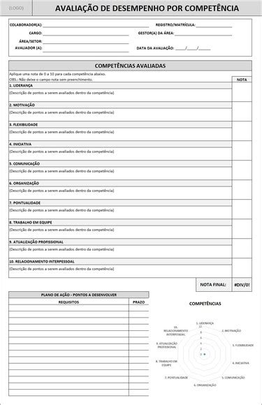 Planilha De Avaliacao De Desempenho Por Competencia Excel Elo7