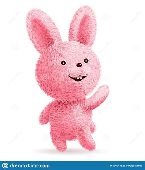 Pink Fluffy Rabbit Standing And Waving Its Paw Stock Vector