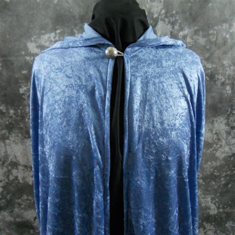 Hooded Cloak Silver Blue Crushed Velvet Fantasy Clothing