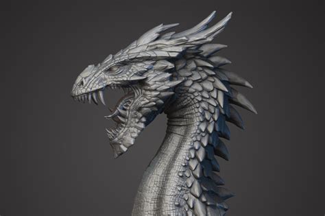 A White Dragon Statue On A Black Background