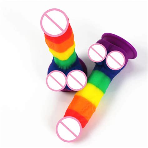 Inch Real Big Size Huge Sex Toy Artificial Penis Rainbow Dildo For