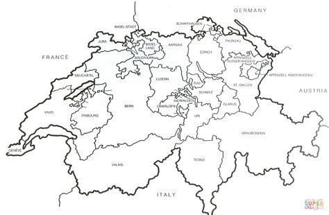 Dibujo de Mapa Esquemático de Suiza para colorear Dibujos para