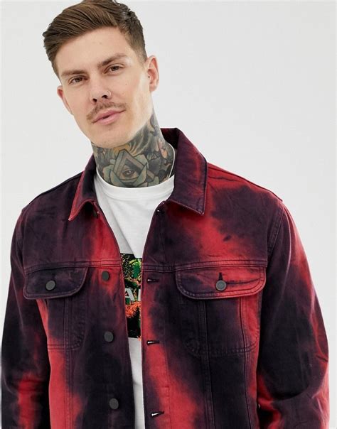 Asos Design Oversized Denim Jacket In Red Tie Dye Modesens Oversized Denim Jacket Denim