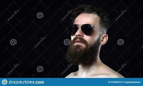 Man In Sunglasses Brutal Hipster Boy With Beard Stock Image Image Of