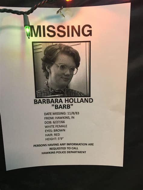 Barb Missing Poster Stranger Things Halloween Party Missing Posters