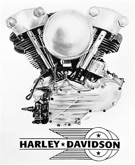 Harley Davidson Knucklehead Engine Motorcycle Art Print Picture From