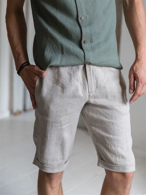 The Classic Linen Shorts Casual And Perfect For A Beach Etsy Mens