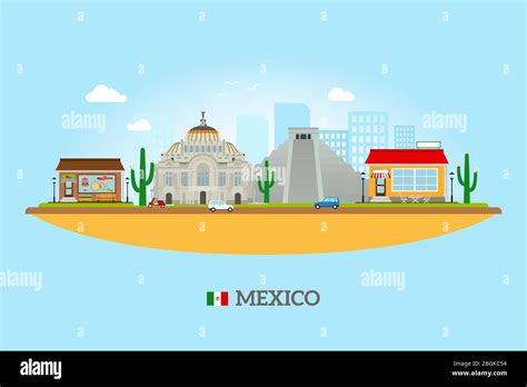 Mexico Landmarks Skyline Mexican Tourist Attractions Vector
