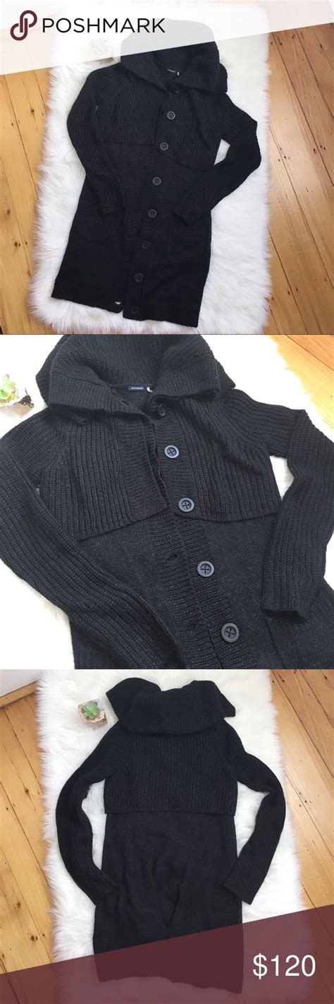 Magaschoni Black Long Button Up Sweater W Pockets Sweaters Knitted