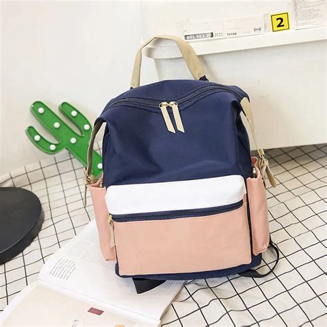 Women Girl Canvas Backpack Daypack Panelled Shoulder Bag School Fashion Bookbag Lt88 In