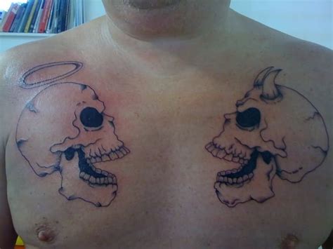Angel Evil Skulls Outline Tattoo On Chest Tattoos Book 65000