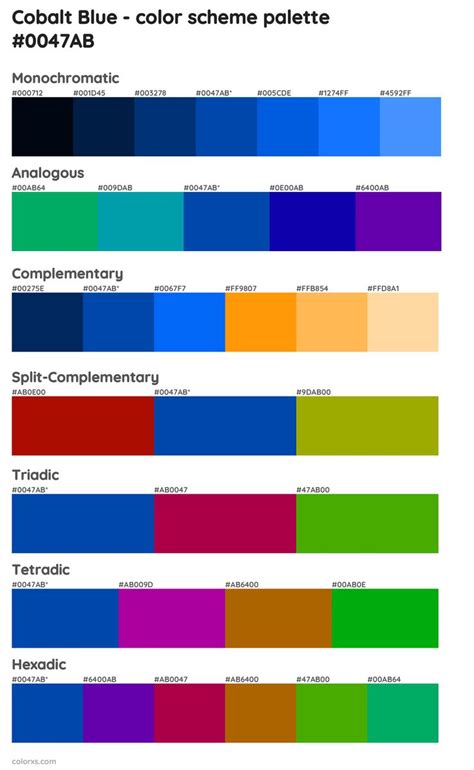 The Color Chart For Cobalt Blue Red And Green Hues In Different Colors