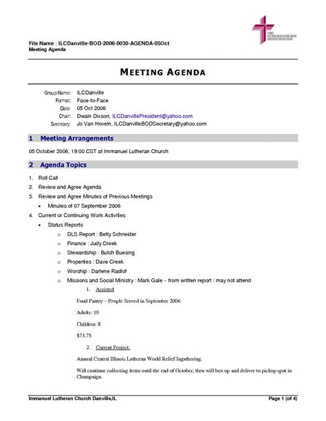 Free 35 Best Church Ministry Meeting Agenda Template For Free By Church