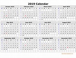 2019 Yearly Calendar Large Printable Template Calendar Design ...
