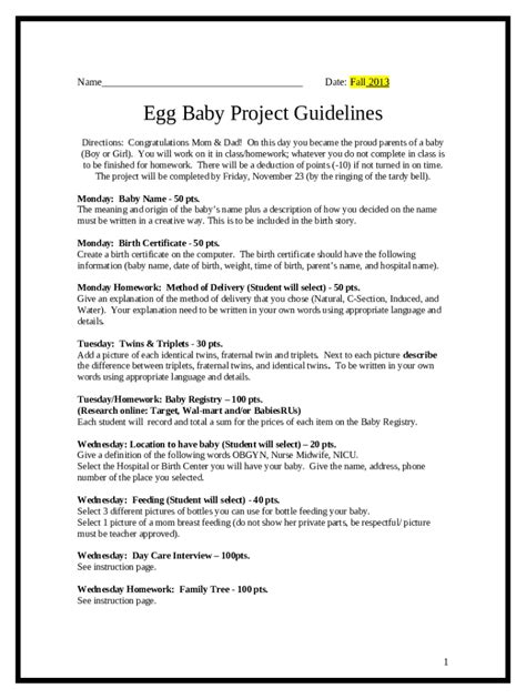 Egg Baby Project Ideas Doc Template Pdffiller