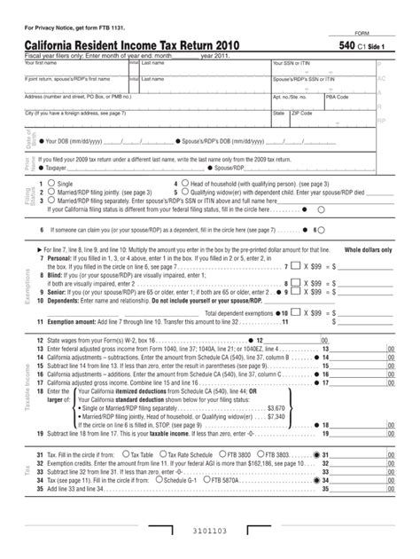 Ca Ftb 540 2010 Fill Out Tax Template Online Us Legal Forms