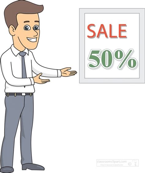 Salesman With Sales Sign Classroom Clip Art