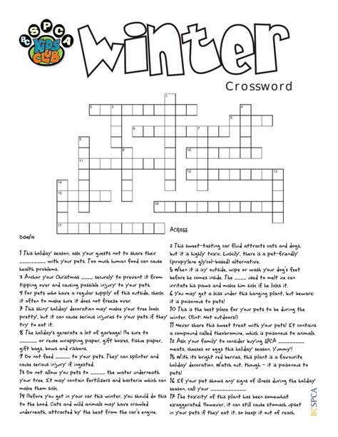 Winter Crossword Puzzle Free Printable Printable Templates By Nora