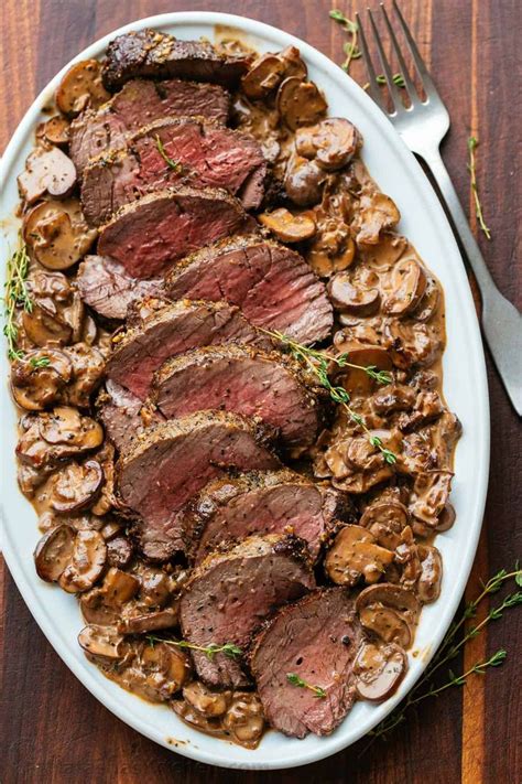 Balsamic dijon glazed beef tenderloin with herb sauce. Beef Tenderloin with Mushroom Sauce is a holiday-worthy and impressive main course. Learn how to ...