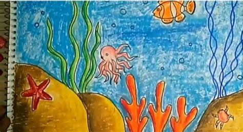 Drawing And Coloring For Kids Underwater Scene Using Oil Pastels