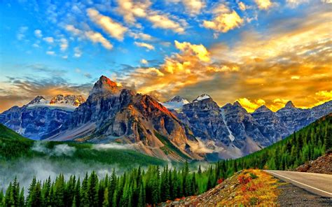 Golden Sky Landscape Wallpapers Path Rocky Mountains