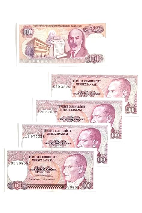 Yediotuz 7 emisyon 100 Türk Lirası Hobi Eski Para Koleksiyon Kâğıt