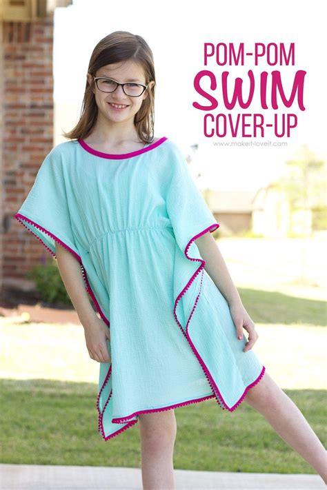 Here's an extremely quick and easy diy way to turn a $1.99 infinity scarf into a cute and versatile swimsuit step 5: DIY Pom-Pom Swim Cover-Up | Swim cover, Girls cover up, Little girl swimsuits