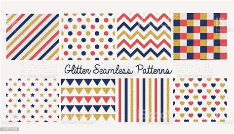 Set Of Seamless Simple Cute Baby Patterns With Glitter Elements Stock
