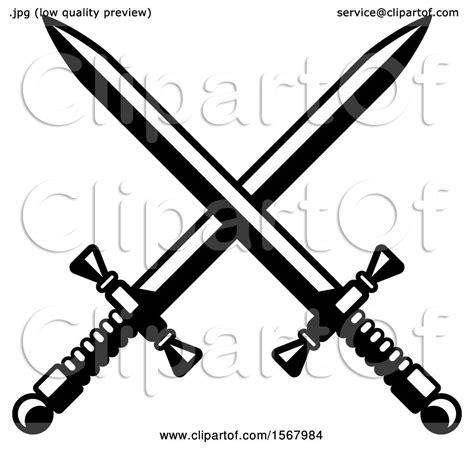Clipart Of A Black And White Design Of Crossed Swords Royalty Free