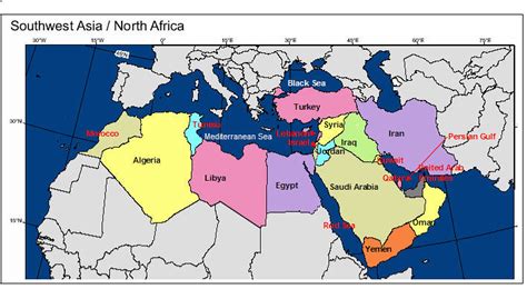 South West Asia And North Africa Political Map