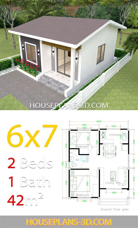 House Design 6x7 With 2 Bedrooms House Plans 3d 2 Bedroom House