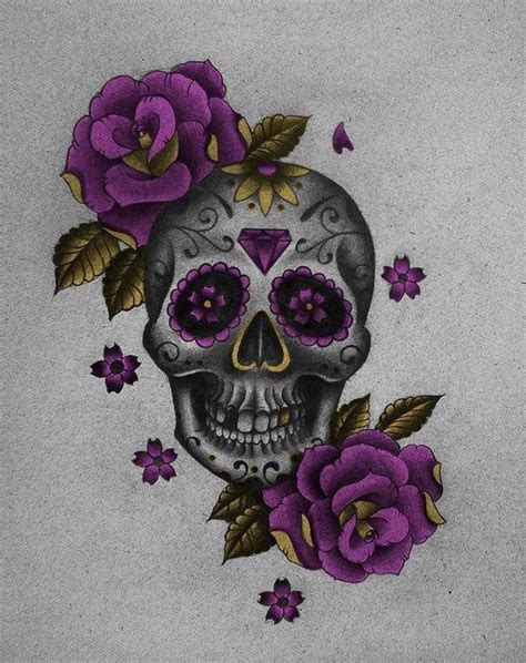 Sugar Skull In Purple Tatto Skull Skull Tattoo Design Skull Design