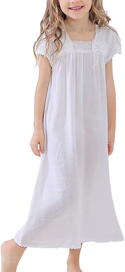 Keky Nightgowns For Little Girls White Sleepwear Cotton Sleep Dress