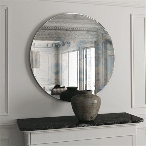 Round Frameless Blue Mirror With Interesting Blue Splattering