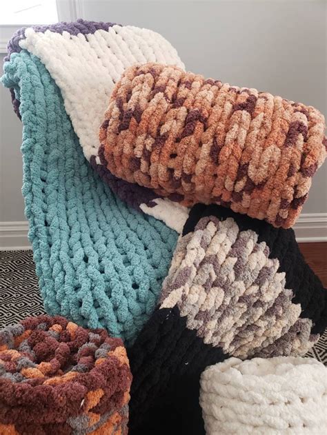 Chunky Blankets Bernat Yarn Cozy Throws Branch Handmade Etsy