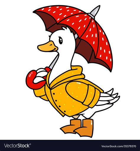 Cute Cartoon Duck With Red Umbrella Royalty Free Vector