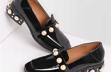shein loafers patent heel leather pearl shoes studded low flats women flat ladies style