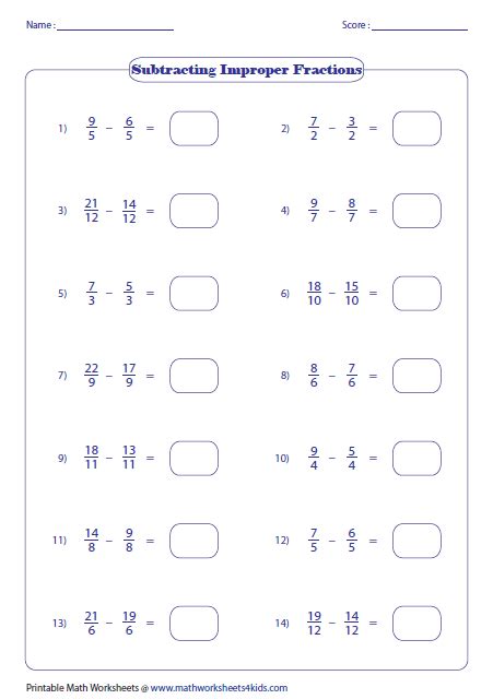 If they don't have common denominators, then find a common denominator and use it to rewrite each fraction. Improper Fraction Subtraction: Same Denominators | 2016 maths | Pinterest | Improper fractions ...