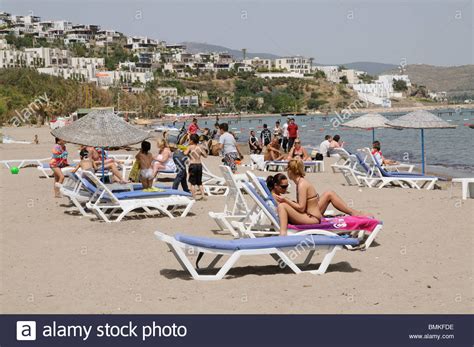 Holidaymakers On The Beach At Camel Beach A Seaside Resort Close To Bodrum South West Aegean