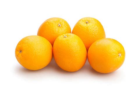 Close Up Studio Shot Of 5 Oranges On White Background Stock Photos