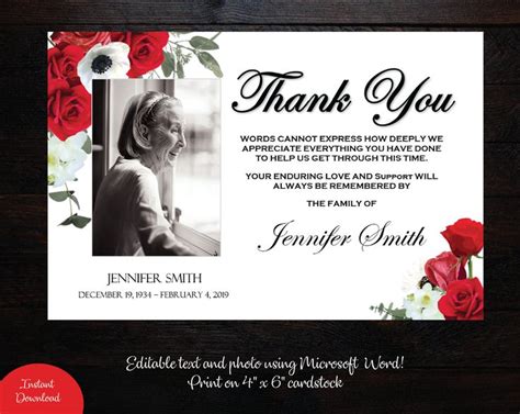 Funeral Photo Thank You Card 4 X 6 Memorial Etsy Funeral Thank You