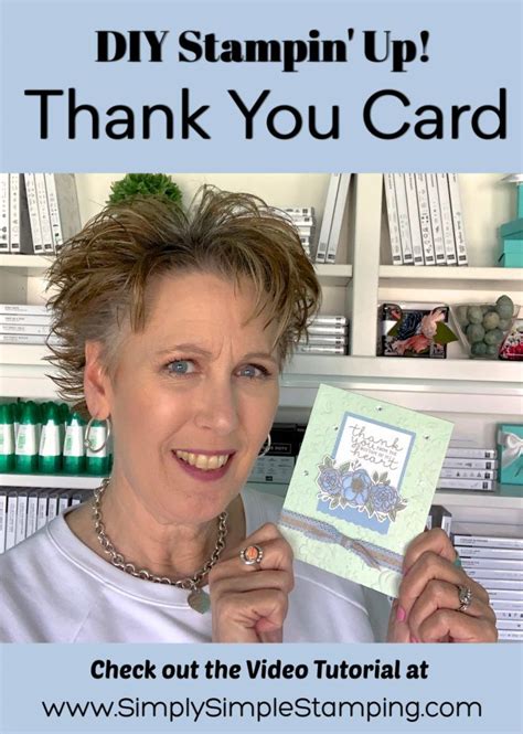 A Woman Holding Up A Card With The Words Diy Stampinup Thank You