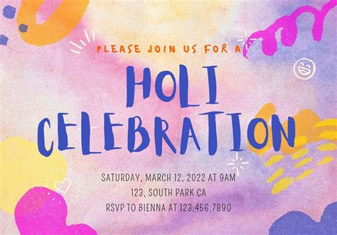 Custom Printable Holi Invitation Downloadable Holi Etsy