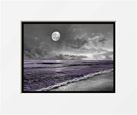 Black White Purple Home Decor Coastal Ocean Moon Purple Etsy