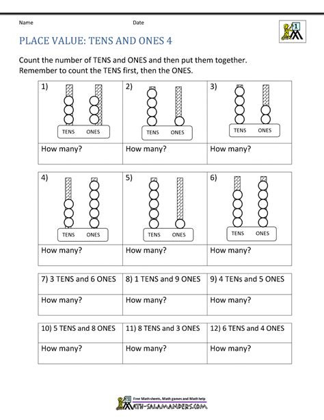 Each sheet features a set of 18 numbers for students to partition, including one example to get them going. Math Place Value Worksheets 2 Digit numbers